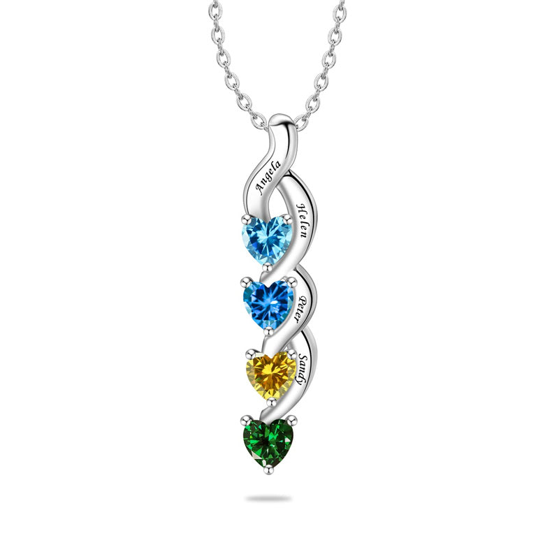 Copper Sterling Silver Personalized 1-6 Simulated Birthstones Mother's Name Heart Pendant Necklace