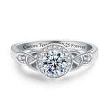 Sterling Silver 10K 14K 18K Gold  Personalized Engraved Moissanite Celtic Knot Wedding Engagement Ring