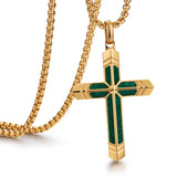 14K Gold Plated Turquoise Malachite Cross Necklace for Men Christianity Cross Jewelry