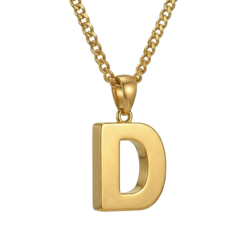 Initial Pendant Necklace 14K Gold Plated with Cuban Chain