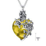 Sterling Silver Heart TearDangle Crystal Rose Cremation Urn Necklace for Ashes