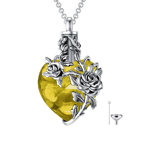 Sterling Silver Heart TearDangle Crystal Rose Cremation Urn Necklace for Ashes