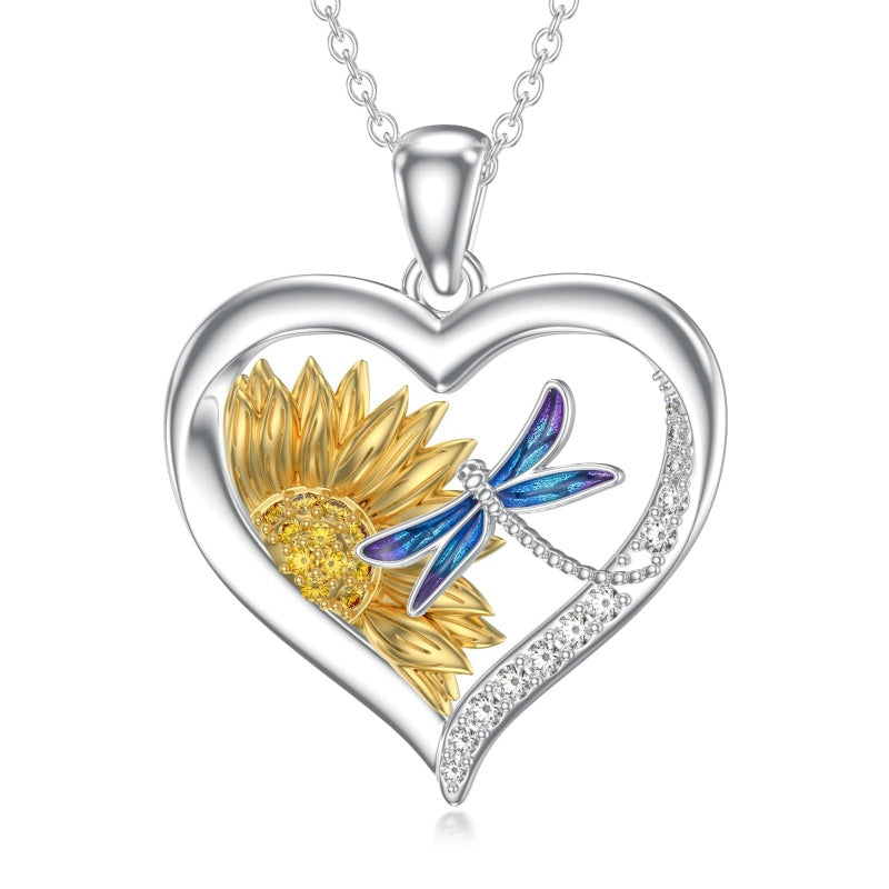 Sterling Silver Heart Bee Dragonfly Butterfly Hummingbird Sunflower Animal Pendant Necklace  Gifts for Christmas