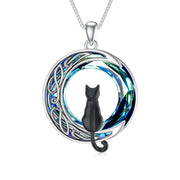 1/2/3 Cats Necklace Sterling Silver Cat on the Moon Pendant Necklace with Blue Circle Crystal Birthday Anniversary Christmas Celtic Jewelry