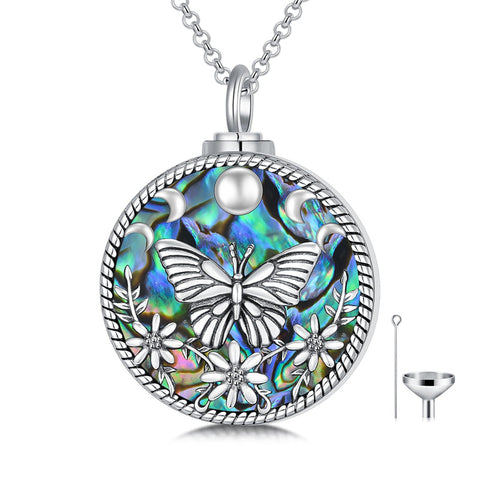 Sterling Silver Abalone Shell Bee Butterfly Dragonfly Urn Necklace for Ashes
