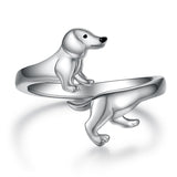 Sterling Silver  Dachshund Dog Adjustable Ring Gifts for Women Dog Lovers