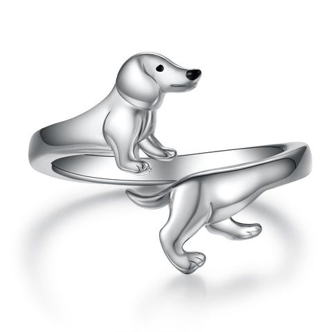 Sterling Silver  Dachshund Dog Adjustable Ring Gifts for Women Dog Lovers