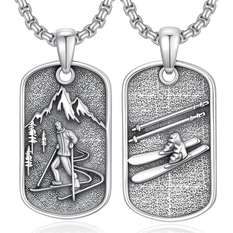 Sterling Silver Dog Tag Baseball Basketball Softball Soccer Pendant Necklace for Men