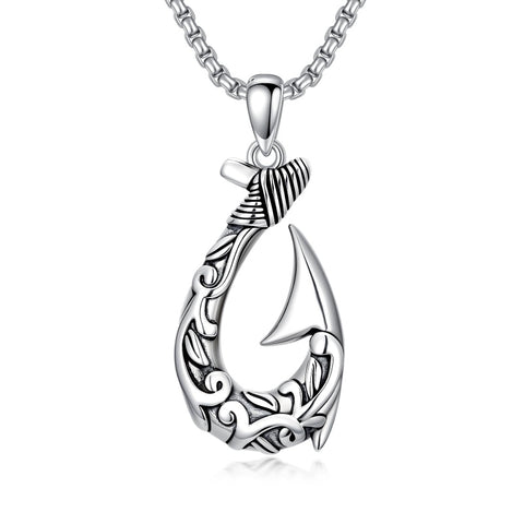 Sterling Silver Deer Bass Fish Wild Duck Fish Hook Pendant Necklace Hunting Jewelry Gifts for Men
