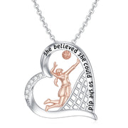 Sterling Silver Volleyball Sports Music Pendant Necklace With Engraved