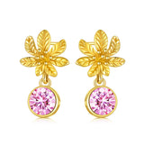 14k Solid Gold Flower Earrings 5a Pink Purple Cubic Zirconia Gold Earrings for Women Dangle Stud Women Earrings