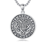 Sterling Silver Viking Raven Bear Odin Wolf Pendant Necklace for Men