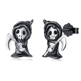 Grim Reaper Earrings Sterling Silver Ghost Earrings Devil Studs Black horror Earrings Halloween Earrings Skull Jewelry for Women Teen Girls