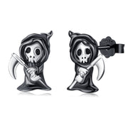 Grim Reaper Earrings Sterling Silver Ghost Earrings Devil Studs Black horror Earrings Halloween Earrings Skull Jewelry for Women Teen Girls