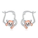 Sterling Silver Fox Frog Leopard Peacock Puppy Animal Hug Hoop Earrings