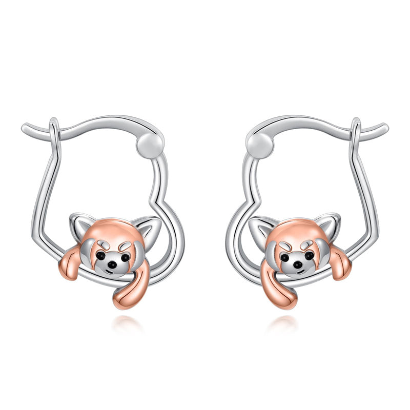 Sterling Silver Fox Frog Leopard Peacock Puppy Animal Hug Hoop Earrings