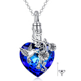 Sterling Silver Heart Crystal Hummingbird Urn Necklace for Ashes