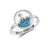 Mustard Seed Mountain Ring Sterling Silver Faith Turquoise Ring Climbing Jewelry Christian Inspirational Gift for Women Girls