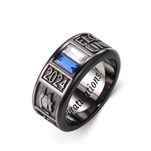 Personalied 2024 Mens Class Ring 925 Sterling Sliver Graduation Ring High School Rings for Men Birthstone College Ring