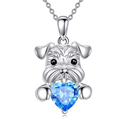 Sterling Silver Birthstone Schnauzer Pendant  Necklace