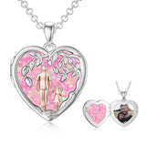 Sterling Silver Personalized Photo Blue Opal Luminous Stone Pink Opal Father Daughter Pendant Necklace