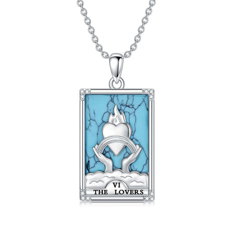 Sterling Silver Turquoise Empress The Lovers  The Moon Wheel Of Fortune The Sun Tarot Card Pendant Necklace