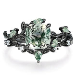 Sterling Silver 10K 14K 18K Gold 2CT Moss Agate Vine Leaf Women's Bridal Ring Sets for Wedding Engagement