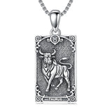 Sterling Silver Tarot Card 12 Zodiac Sign Pendant Necklace