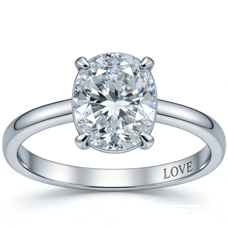 Sterling Silver 10K 14K 18K Gold Personalized Engraved Moissanite Wedding Engagement Promise Band Ring