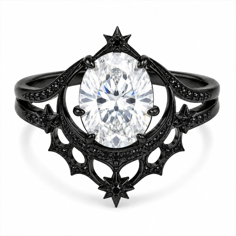 Sterling Silver 10K 14K 18K Gold Moissanite Gothic Black  Engagement Wedding Ring  for Women Halloween Gift
