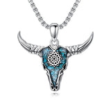 Sterling Silver Turquoise Cow Skull Pendant Necklace