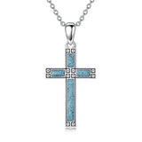 Sterling Silver Turquoise Obsidian Opal Necklace Christian Cross Pendant Necklace