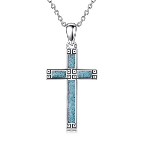 Sterling Silver Turquoise Obsidian Opal Necklace Christian Cross Pendant Necklace