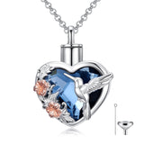 Sterling Silver Crystal Hummingbird Urn Necklace for Ashes