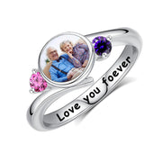 Sterling Silver Custom Birthstone Photo Engraved Photo Ring