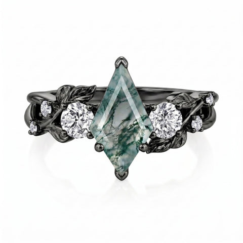 Sterling Silver 10K 14K 18K Gold 1-4CT Moss Agate Engagement Ring Promise Ring