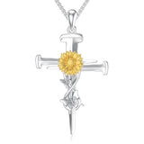 Sterling Silver Lion Semicolon Rose Sunflower Cross Pendant Religious Necklace