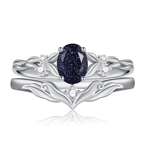 Sterling Silver 10K 14K 18K Gold  Oval Cut Unique Vine Gemstone Wedding Ring Set