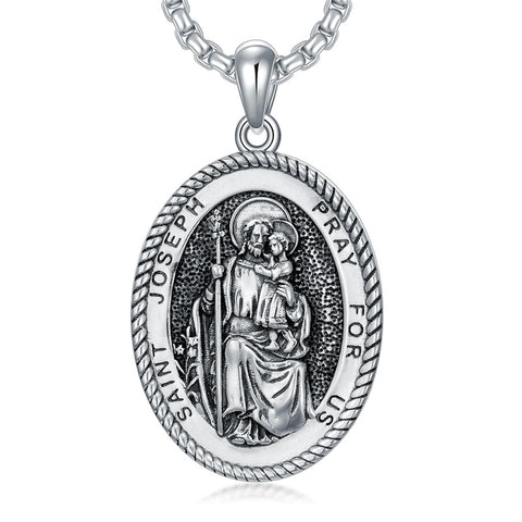 Sterling Silver Saint Joseph St Michael Saint Peter Saint Christopher Religious Pendant Necklace