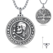 Sterling Silver Skull Memento Mori Urn Necklace for Ashes for Men