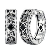 14K Gold Plated  Cubic Zircon Norse Viking Runes Hoop Earrings Viking Jewelry Gift for Men