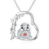 Sterling Silver Cubic Zirconia Heart Turtle Pendant Necklace