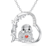 Sterling Silver Cubic Zirconia Heart Turtle Pendant Necklace