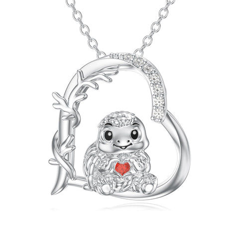 Sterling Silver Cubic Zirconia Heart Turtle Pendant Necklace