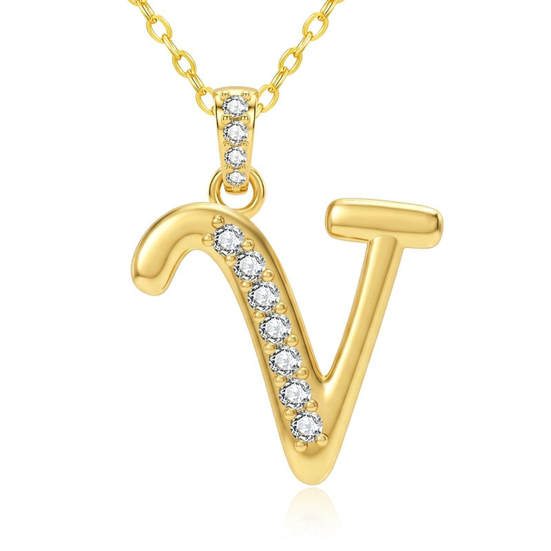 Cubic Zircon 14K Gold Plated Initial Letter A-Z Pendant Necklace