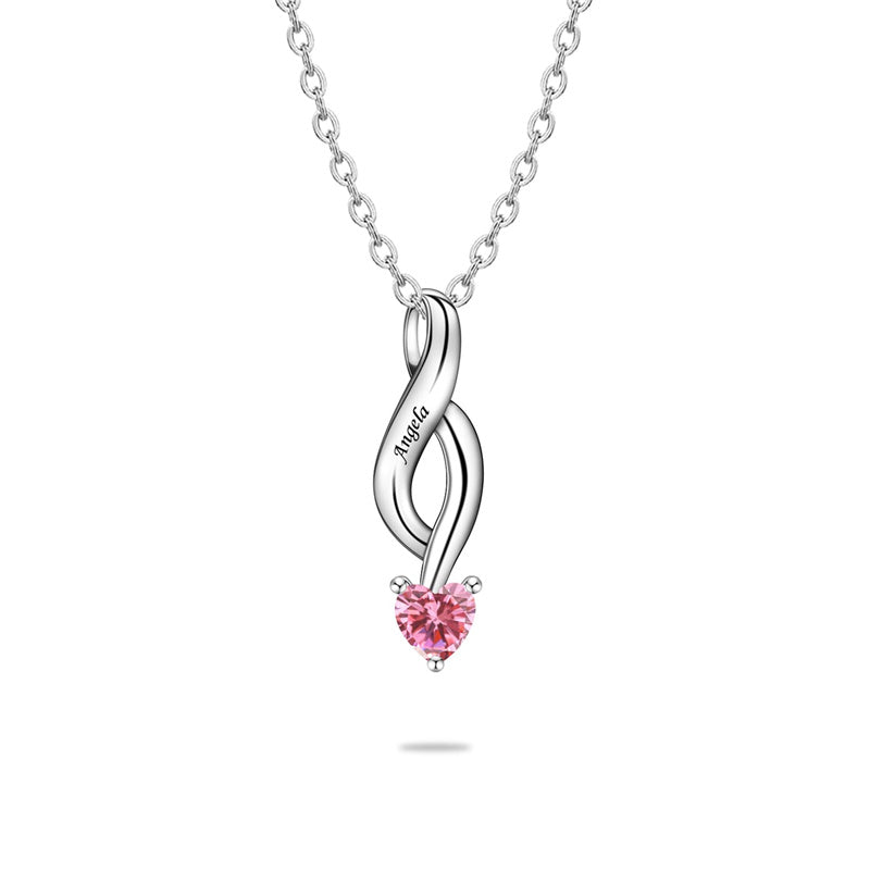 Copper Sterling Silver Personalized 1-6 Simulated Birthstones Mother's Name Heart Pendant Necklace