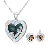 Sterling Silver Heart Rose Necklace for Women with Moss Agate Flower  Necklace that Holds 2 Pictures