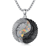 Sterling Silver Turquoise Obsidian Opal Tiger's Eye Yin Yang Angel Wings Pendant Necklace