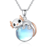 Sterling Silver Moonstone Fox Dolphin Axolotl Teddy Bear Hippo Raccoon Pendant Necklace for Women