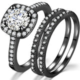 Copper Cubic Zirconia Three-in-One Halo Engagement Wedding Band Ring Set
